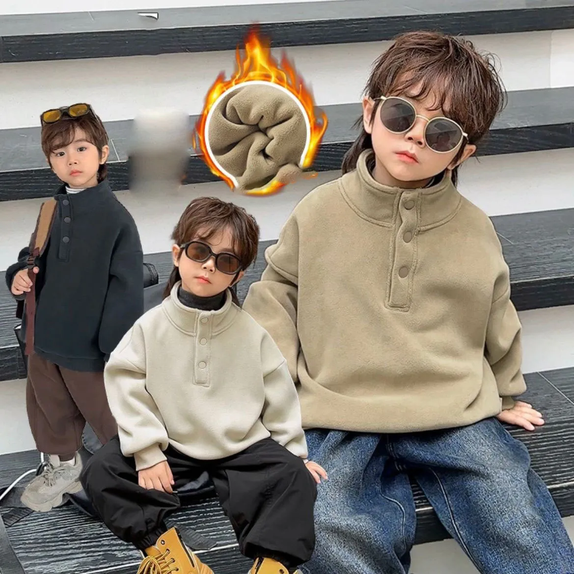 【90-160cm】よく売れる ふわふわ 着心地良い トレンド カジュアル あったか スタンドネック トップス