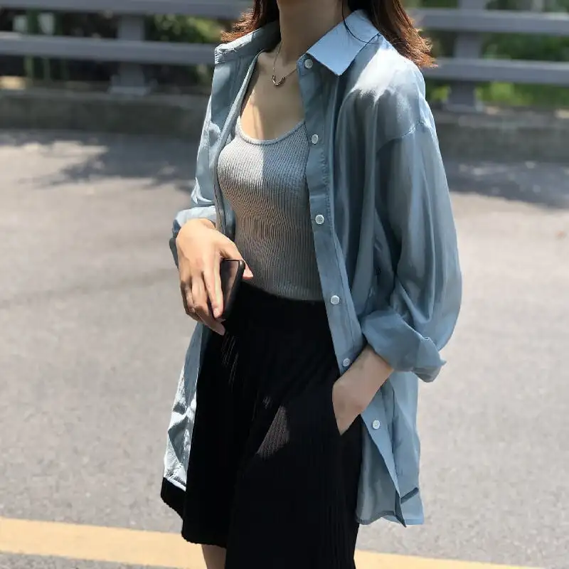 トップス 薄いシャツ 日差し防止 3色展開 バックリボン 薄手 ブルー ホワイト パープル S M L