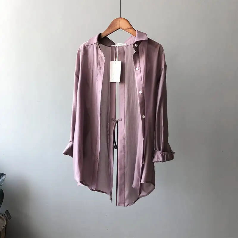 トップス 薄いシャツ 日差し防止 3色展開 バックリボン 薄手 ブルー ホワイト パープル S M L