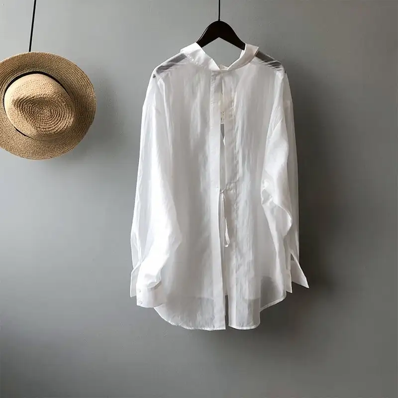 トップス 薄いシャツ 日差し防止 3色展開 バックリボン 薄手 ブルー ホワイト パープル S M L