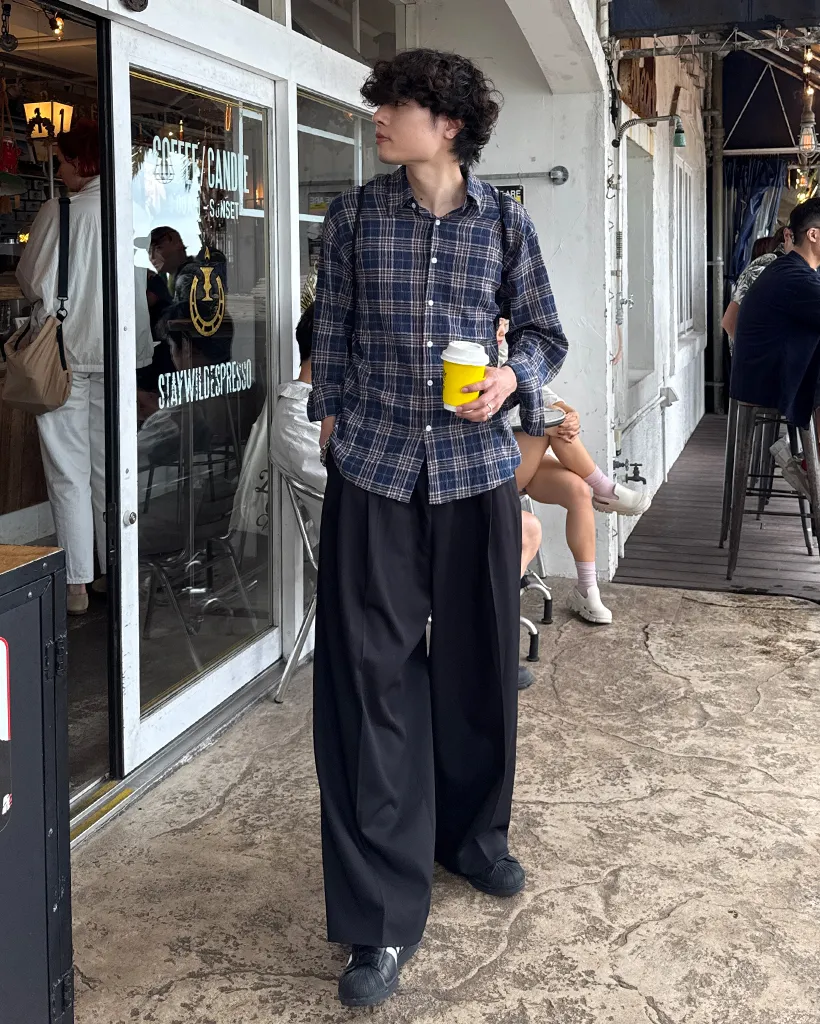タータンチェックリンクルロングシャツ