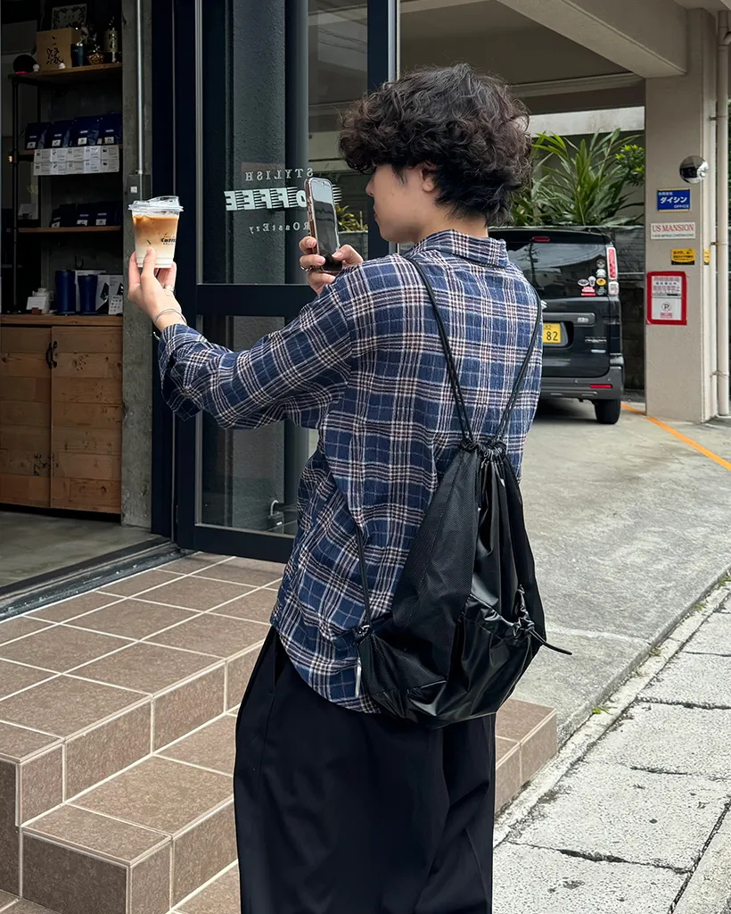 タータンチェックリンクルロングシャツ