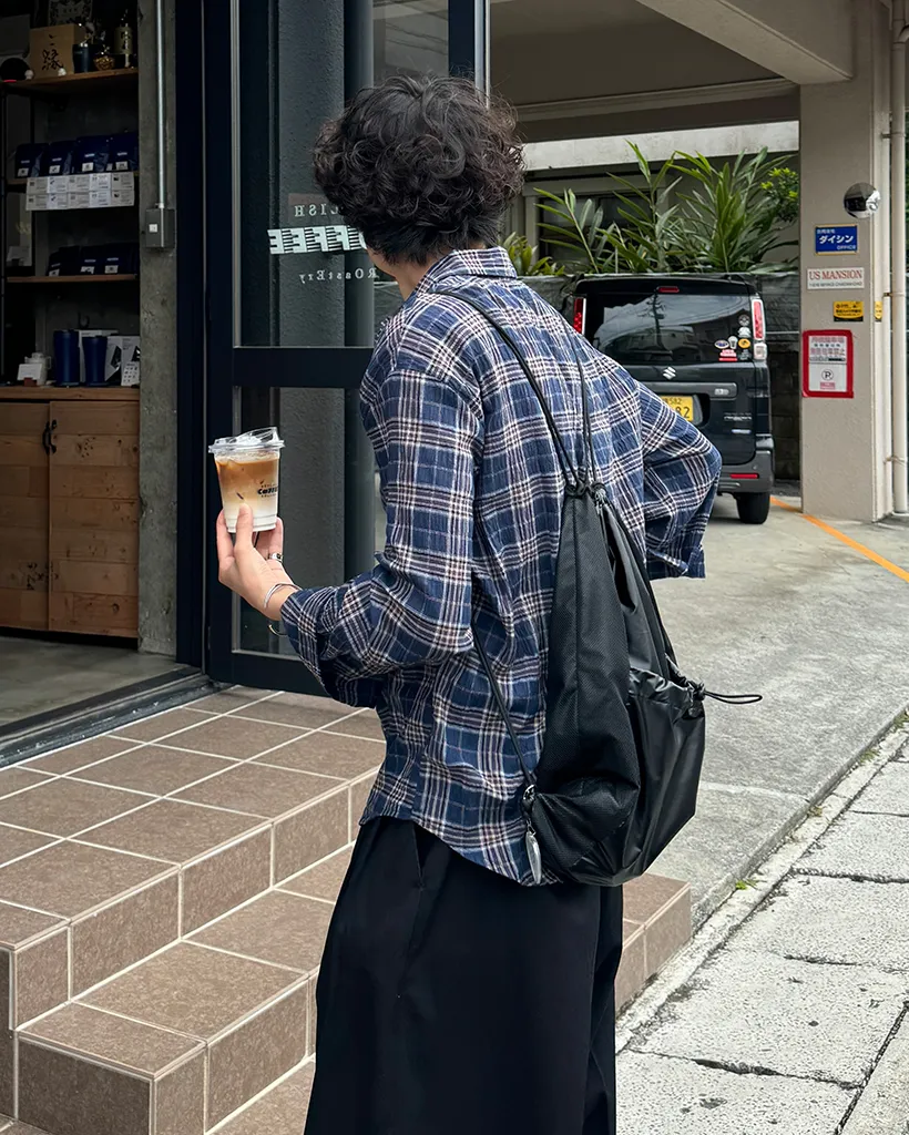 タータンチェックリンクルロングシャツ