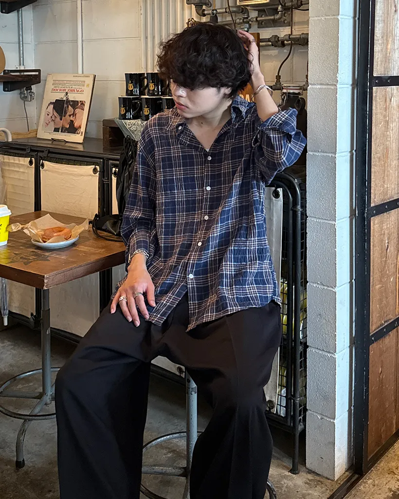 タータンチェックリンクルロングシャツ