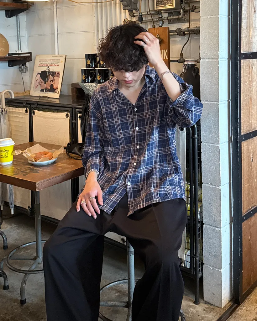タータンチェックリンクルロングシャツ