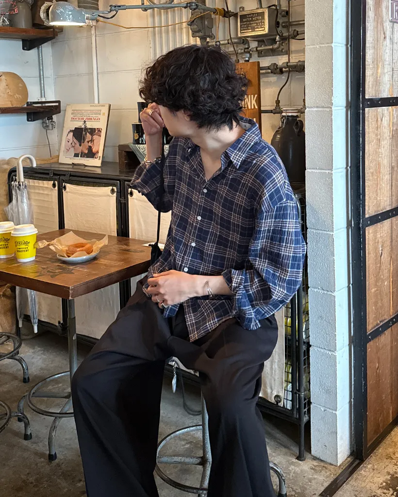 タータンチェックリンクルロングシャツ