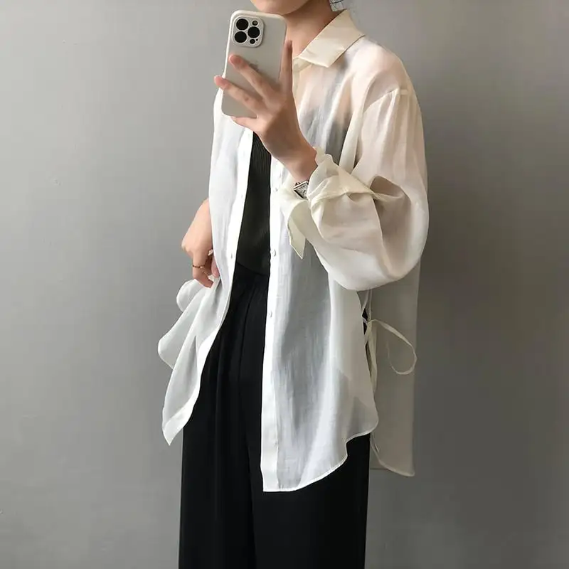 トップス 薄いシャツ 5色展開 日差し防止 薄手 無地 ピンク ホワイト グリーン ブルー イエロー