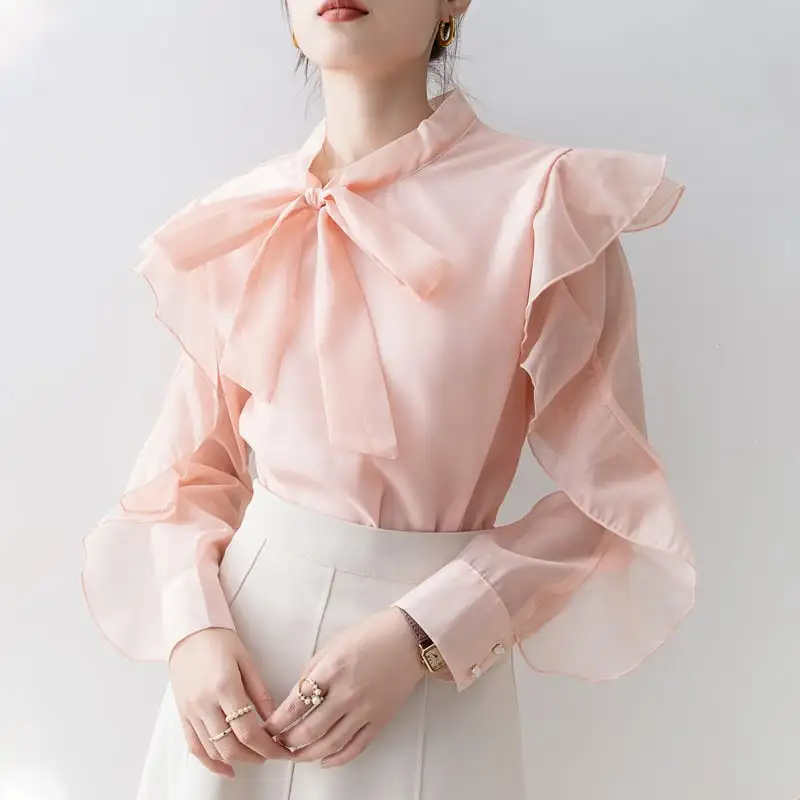 トップス シャツ · ブラウス リボン 無地 通勤 ペプラム