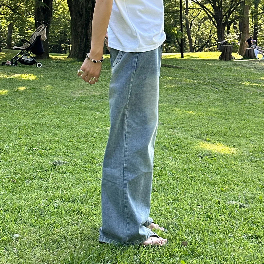 (ユニセックス) ウォッシュライトデニムパンツ