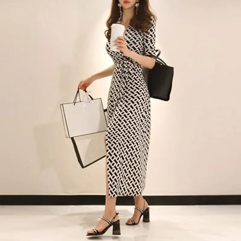 大評判販売中セクシーワンピース 気質 vネック スプリット 通勤 OL 女性らしい 大きいサイズ ロング丈 ラップワンピース