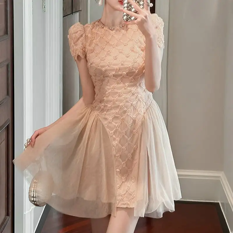 ワンピース スウィート Aライン 3Dフラワーデザイン 大きいサイズ