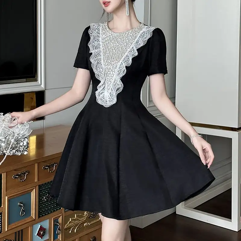 ワンピース レース レトロ Aライン 大きいサイズ ブラック