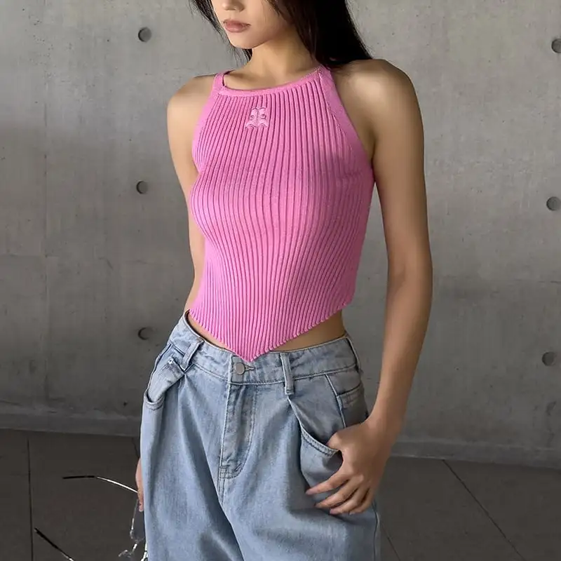6colors トップス Tシャツ セクシー ニット ノースリーブ アームホール シュート丈