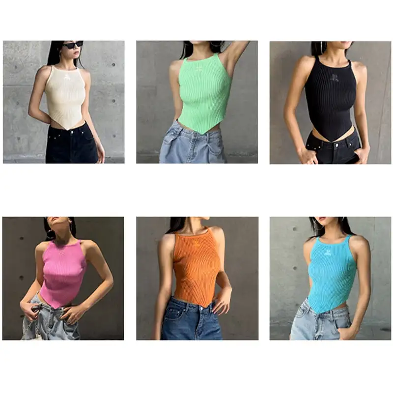 6colors トップス  Tシャツ セクシー ニット ノースリーブ アームホール シュート丈