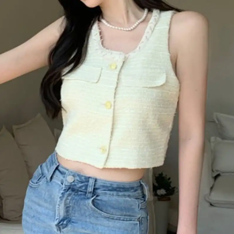 トップス ベスト スウィート ツイード セクシー ベージュ