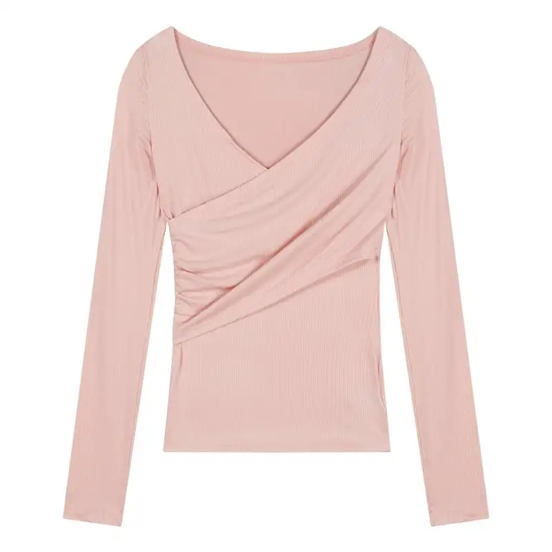 トップス  Tシャツ セットアップ セクシー レース 谷間を出す 切り替え 長袖 キャミソール +Tシャツ グレー ピンク
