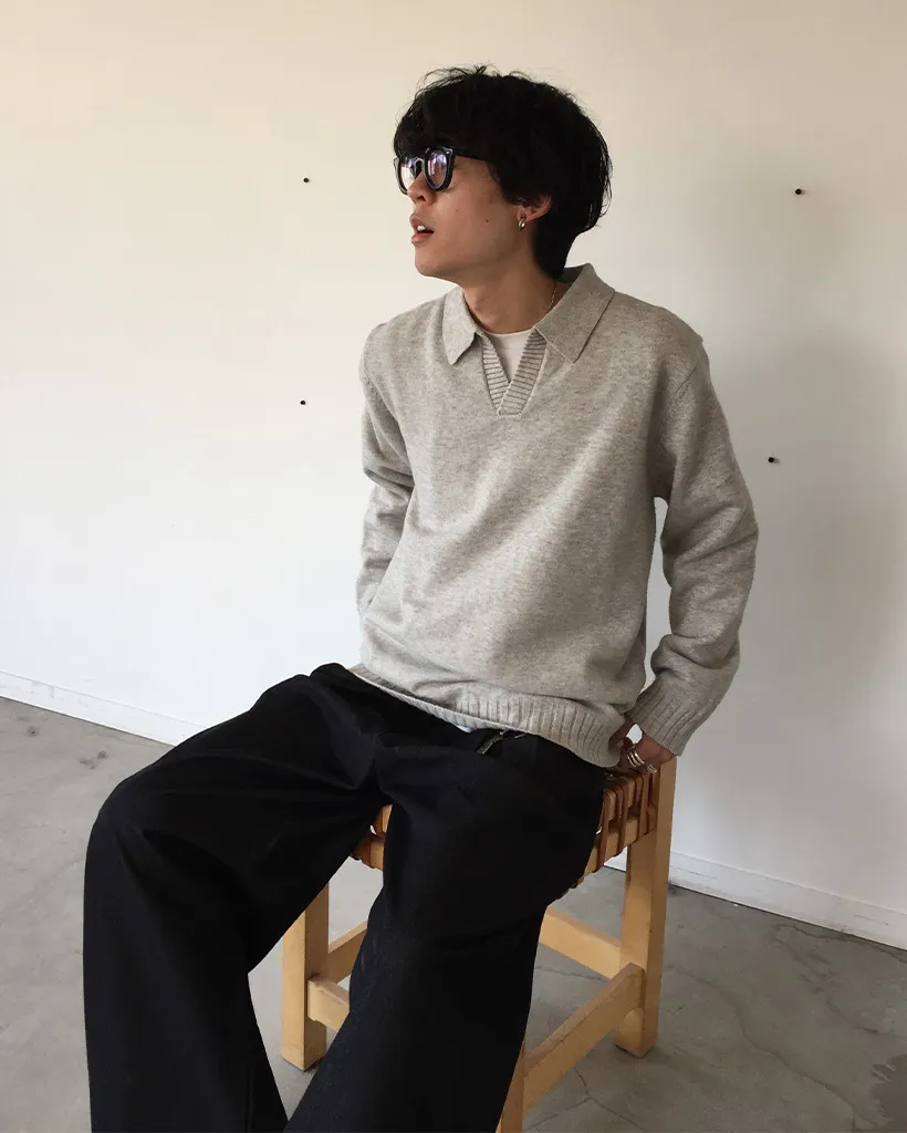(ユニセックス)タック入りデニムワイドスラックス