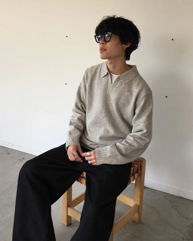 (ユニセックス)タック入りデニムワイドスラックス