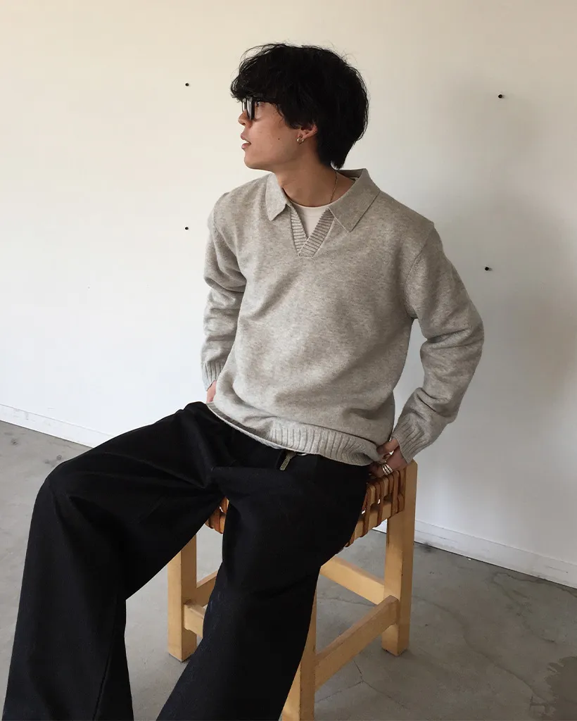 (ユニセックス)タック入りデニムワイドスラックス