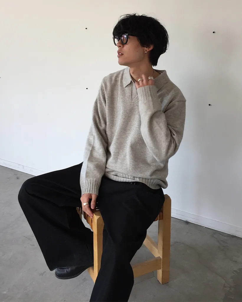 (ユニセックス)タック入りデニムワイドスラックス