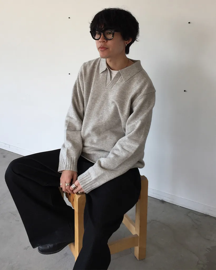 (ユニセックス)タック入りデニムワイドスラックス