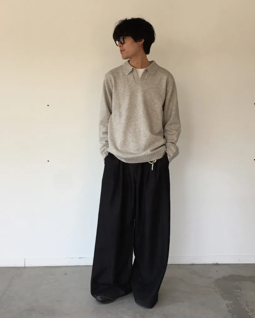 (ユニセックス)タック入りデニムワイドスラックス
