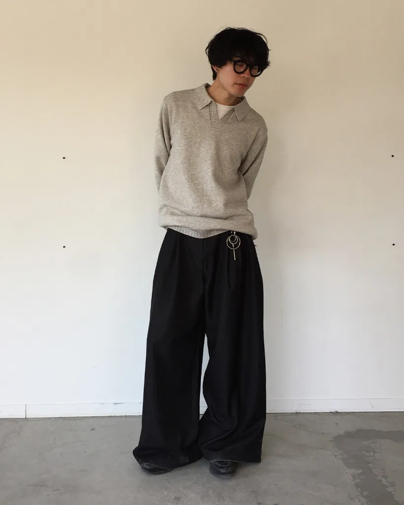 (ユニセックス)タック入りデニムワイドスラックス