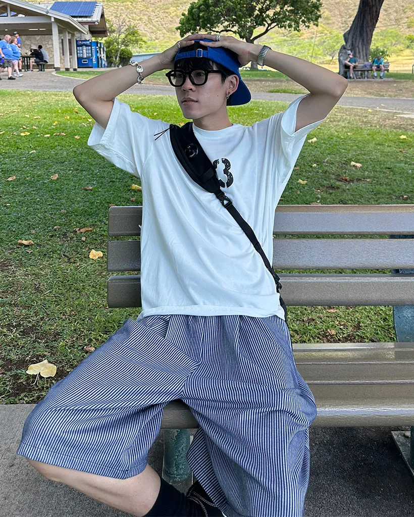 ストライプバミューダハーフパンツ