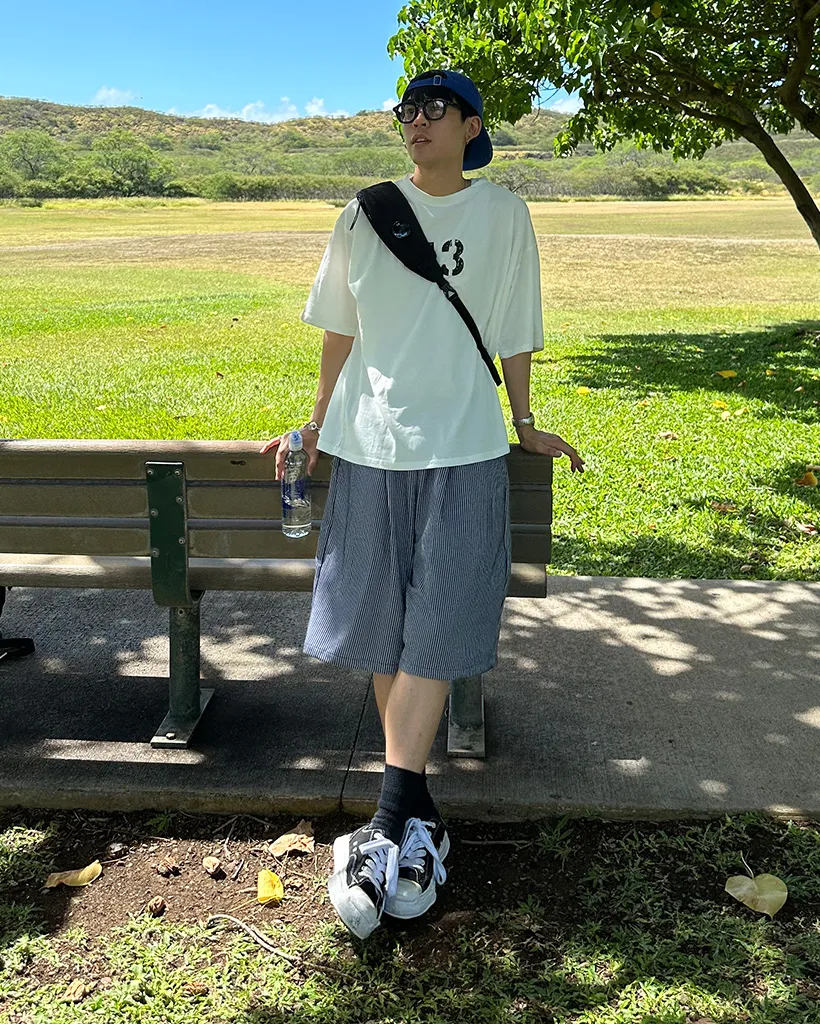 ストライプバミューダハーフパンツ