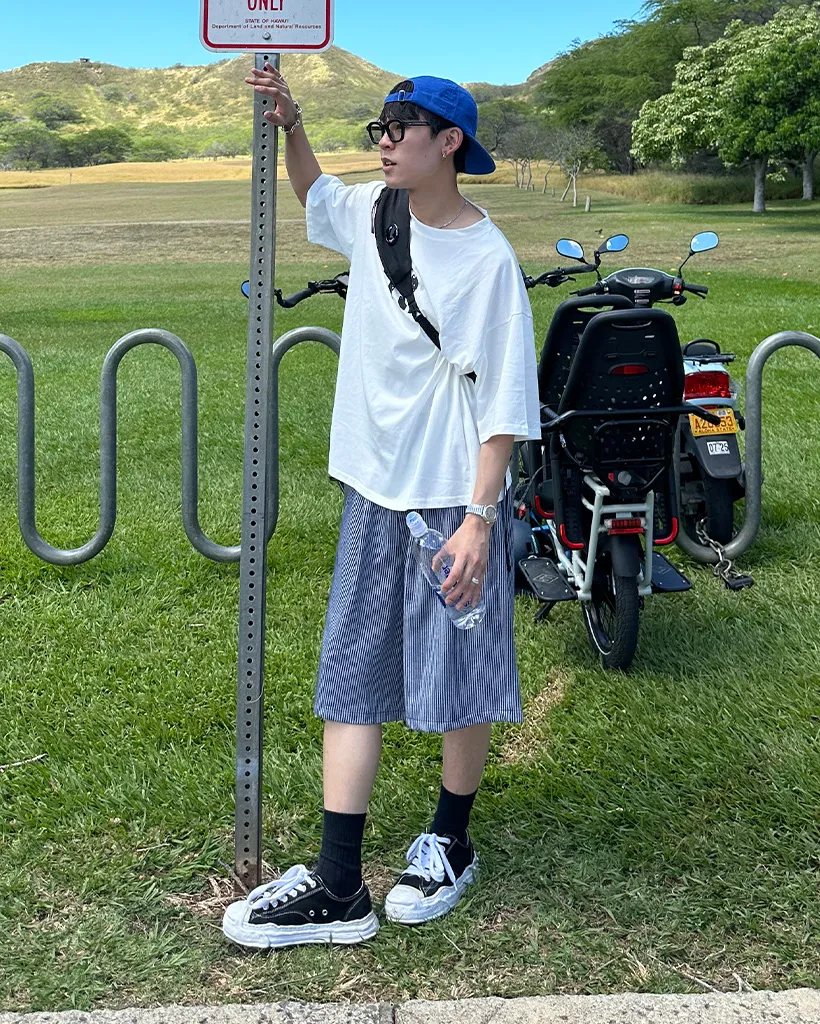 ストライプバミューダハーフパンツ