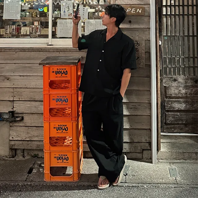 [ユニセックス] リネンゴムワイドパンツ