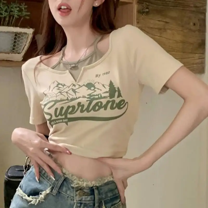 トップス Tシャツ ファッション 重ね着風 アルファベット カジュアル 半袖