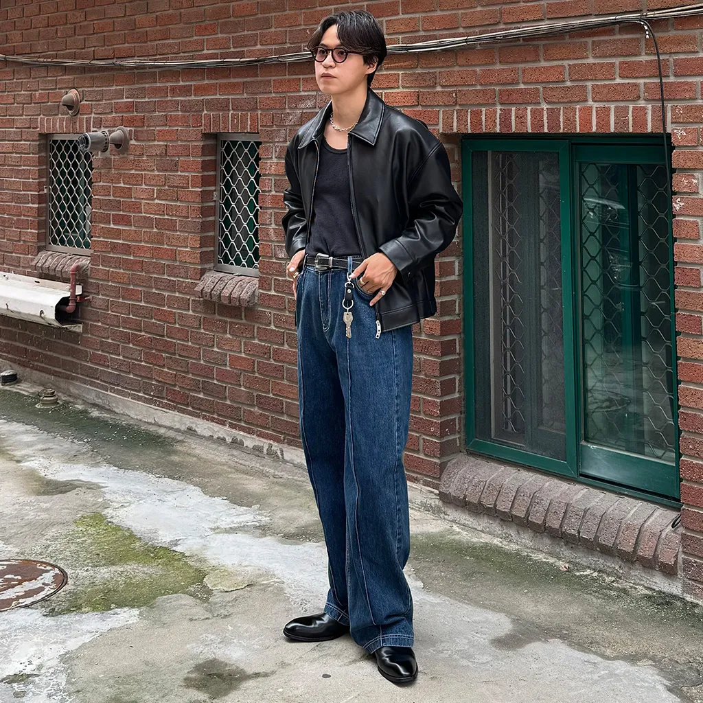 ピンタックストレートデニムパンツ