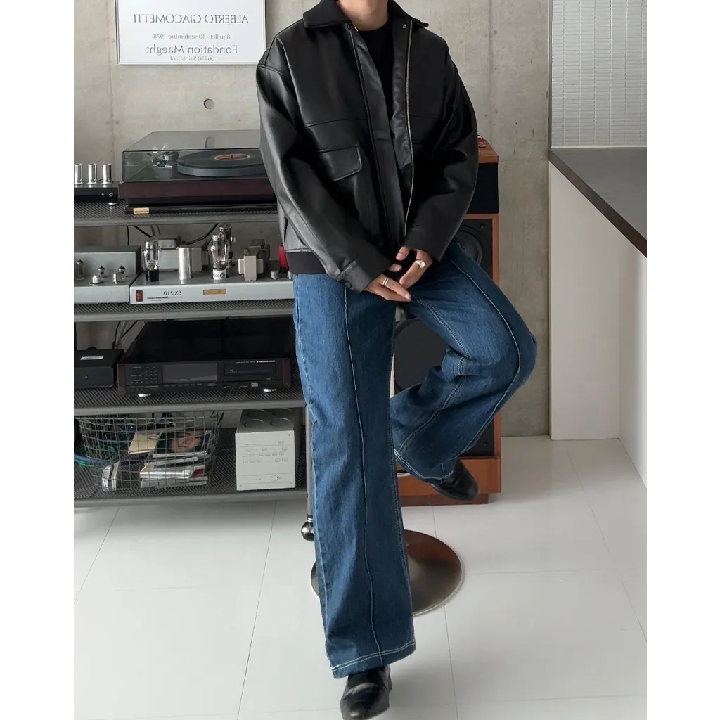 ピンタックストレートデニムパンツ
