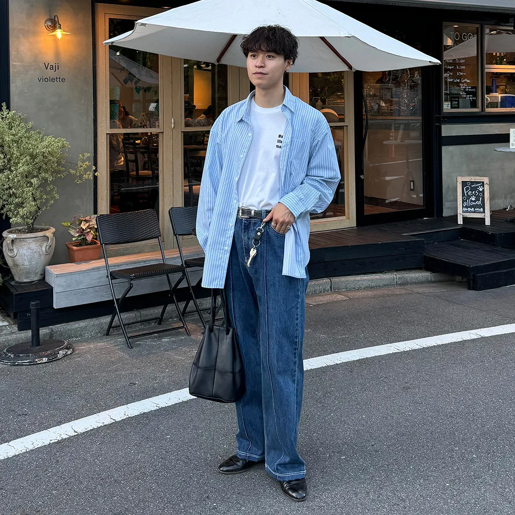 ピンタックストレートデニムパンツ