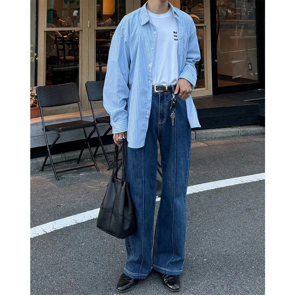 ピンタックストレートデニムパンツ