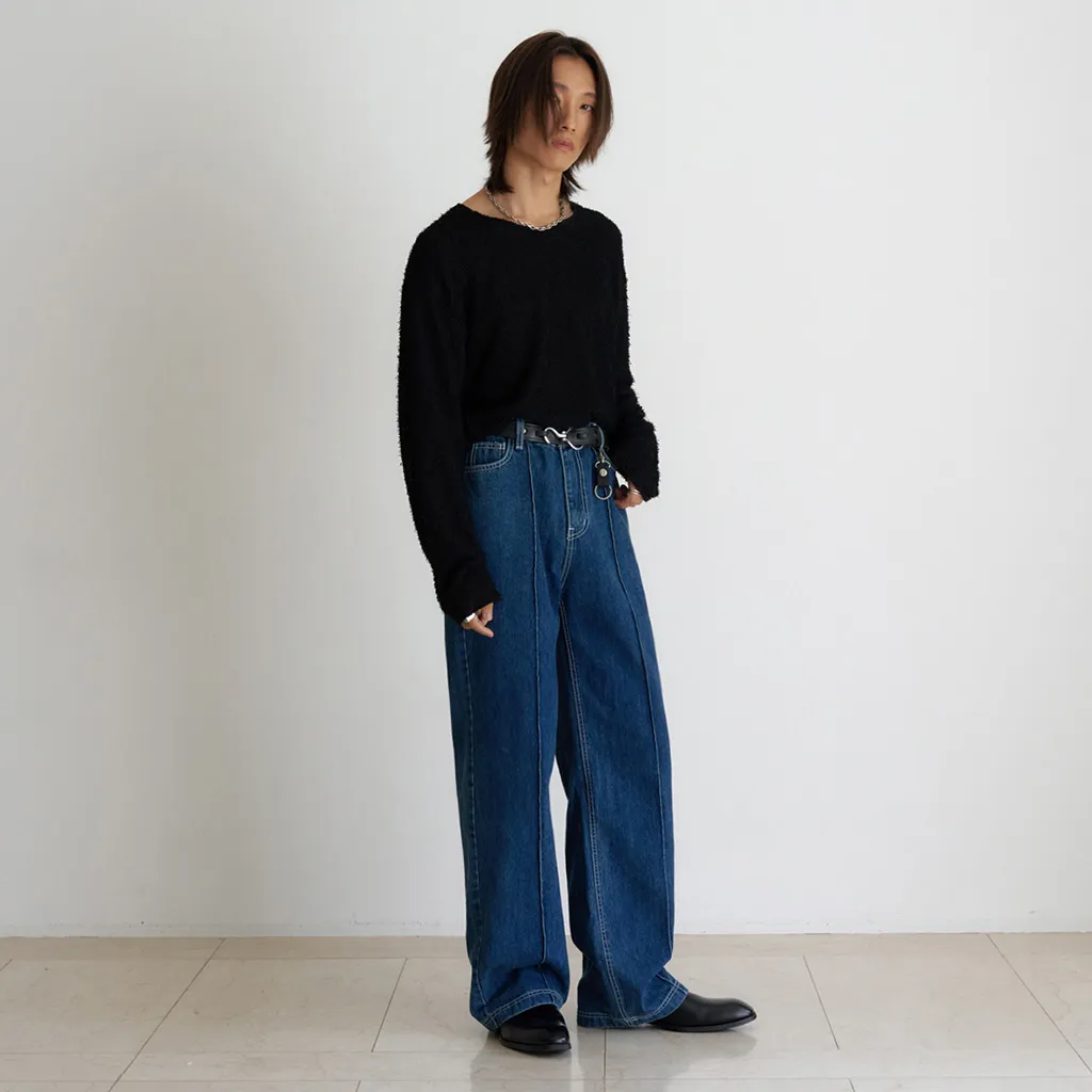 ピンタックストレートデニムパンツ