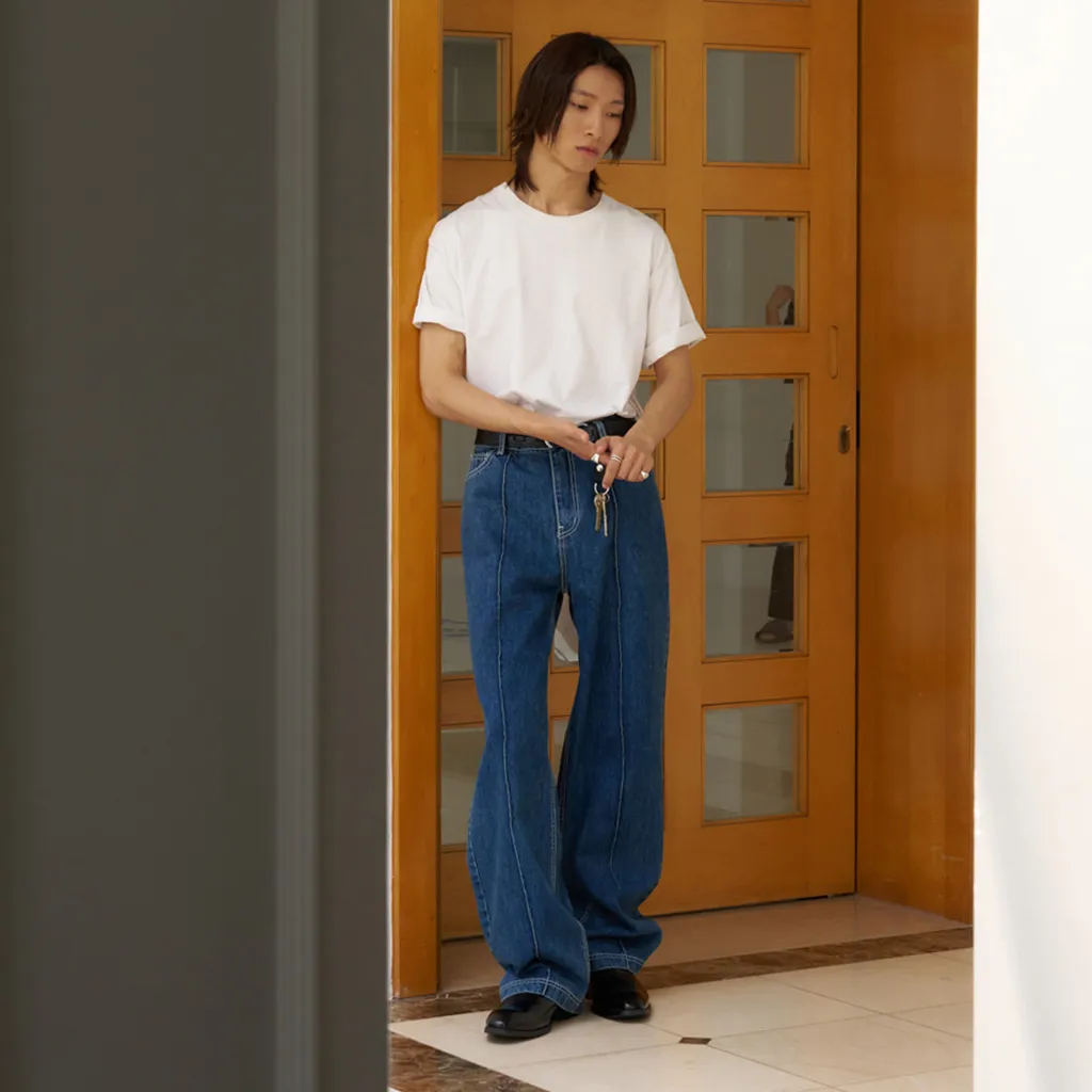 ピンタックストレートデニムパンツ