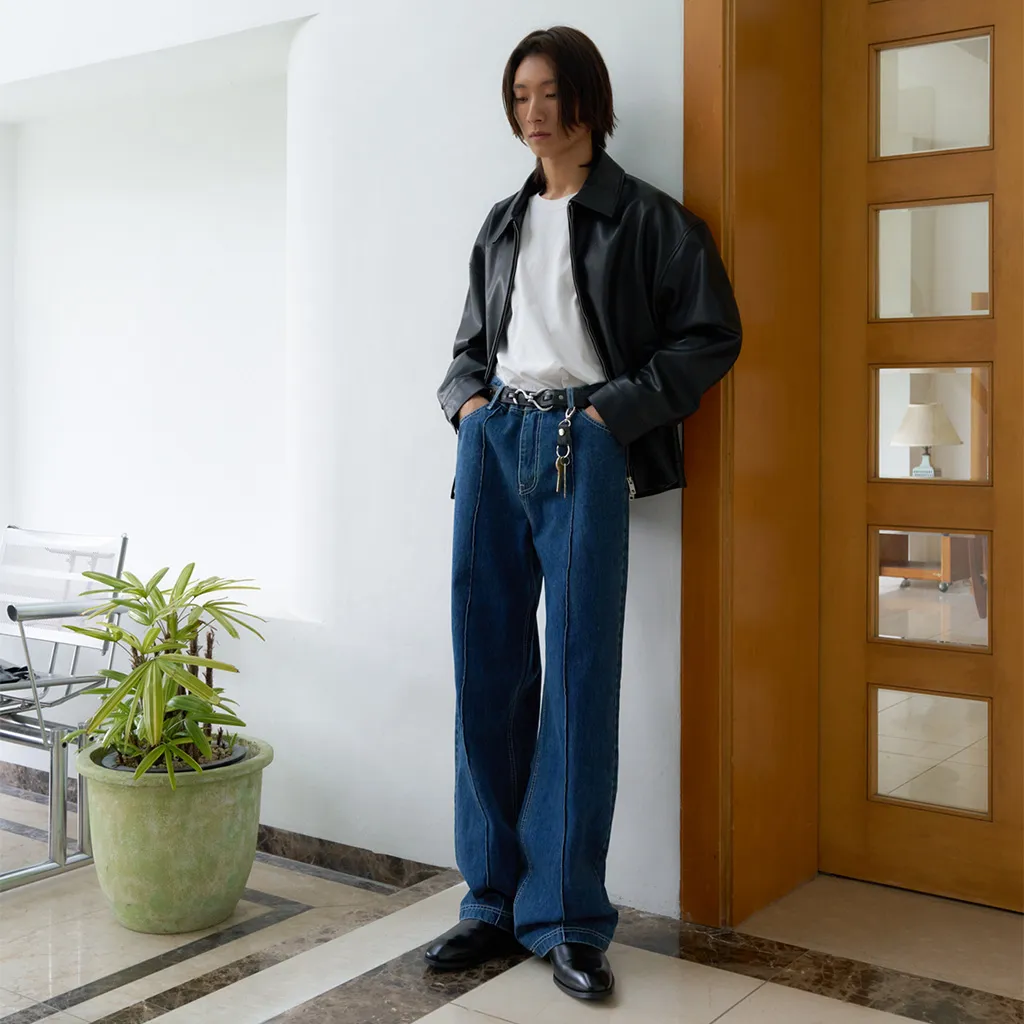 ピンタックストレートデニムパンツ