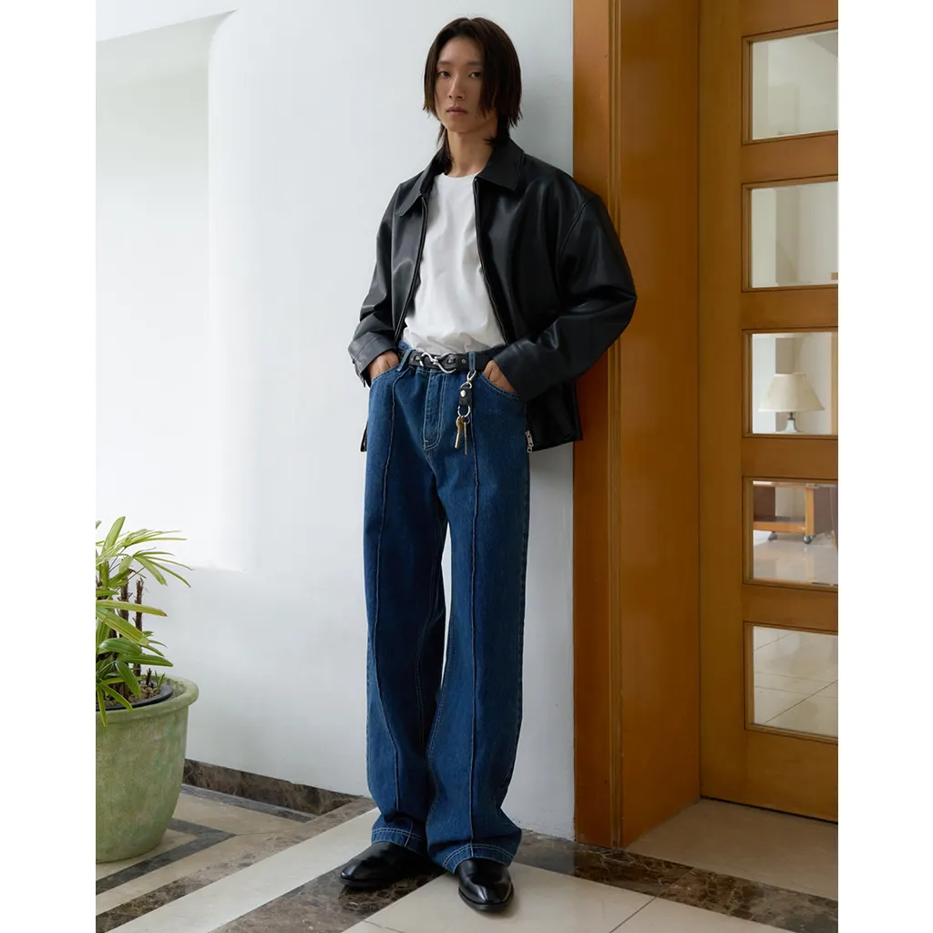 ピンタックストレートデニムパンツ