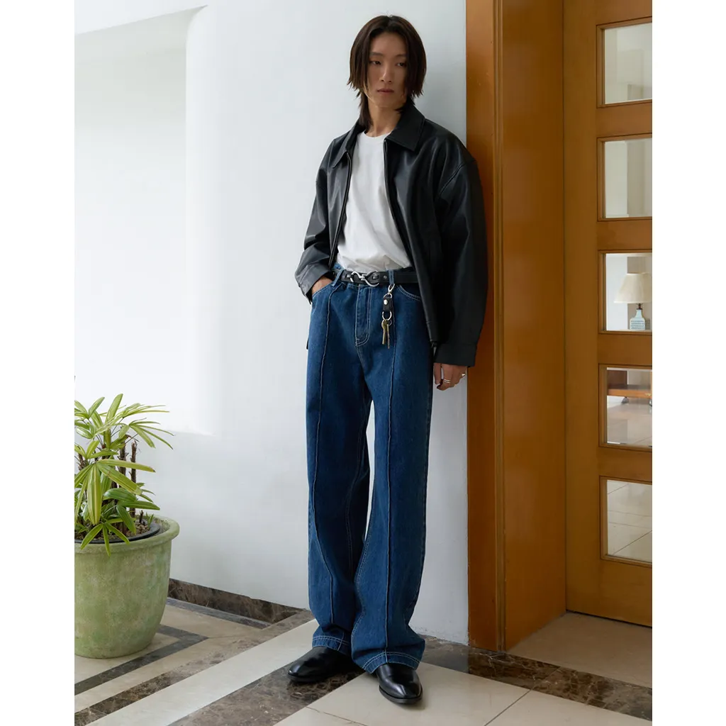 ピンタックストレートデニムパンツ
