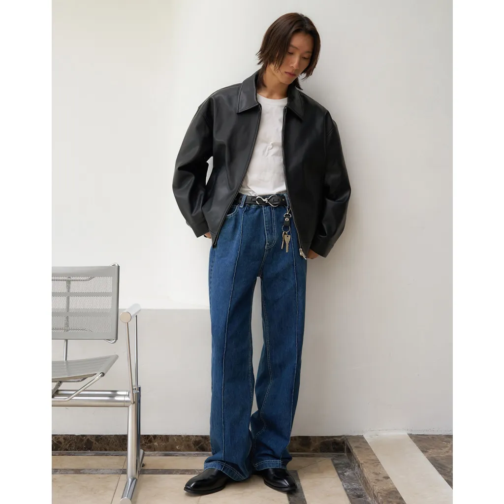 ピンタックストレートデニムパンツ