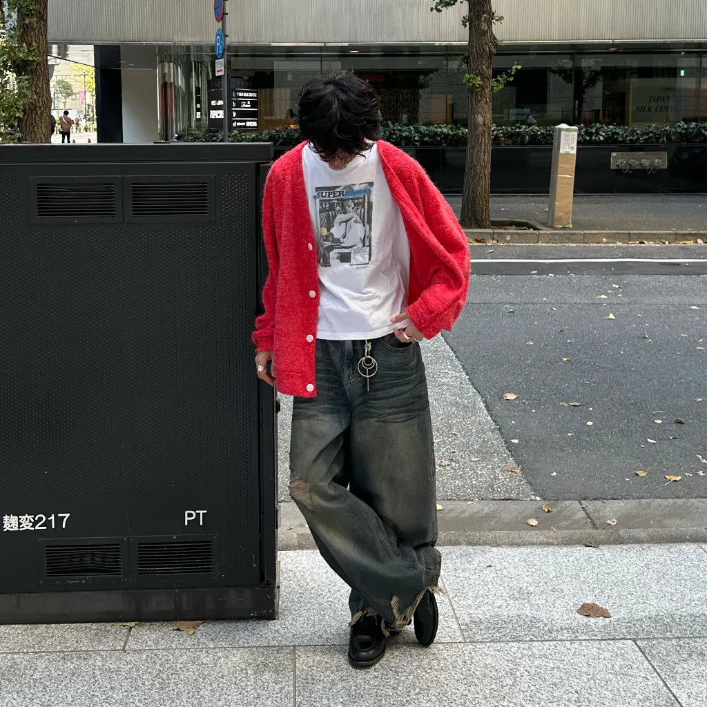 (ユニセックス) ヴィンテージダメージポイントデニムパンツ