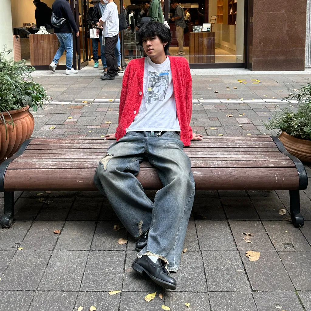 (ユニセックス) ヴィンテージダメージポイントデニムパンツ