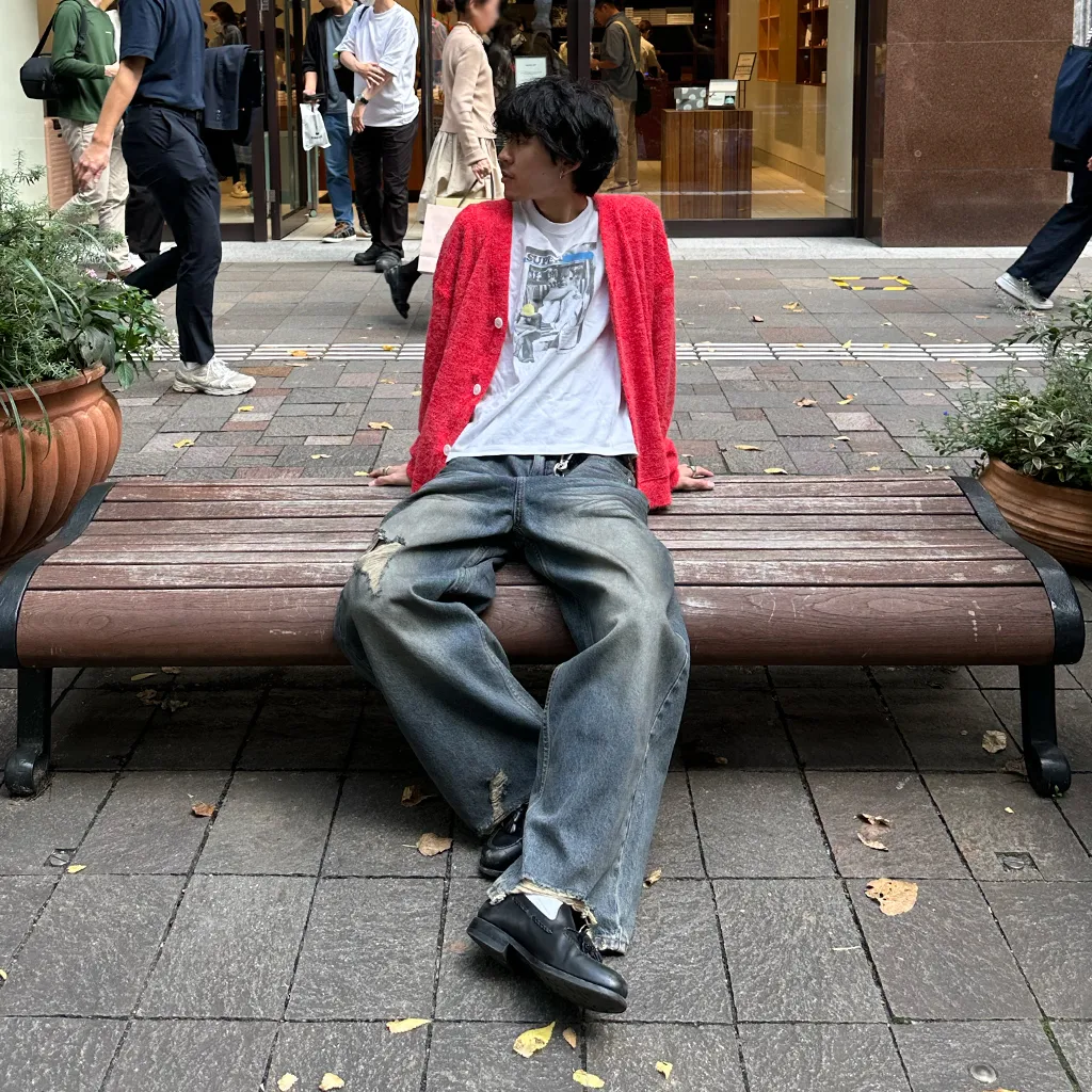 (ユニセックス) ヴィンテージダメージポイントデニムパンツ