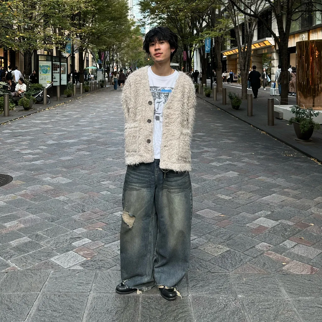 (ユニセックス) ヴィンテージダメージポイントデニムパンツ
