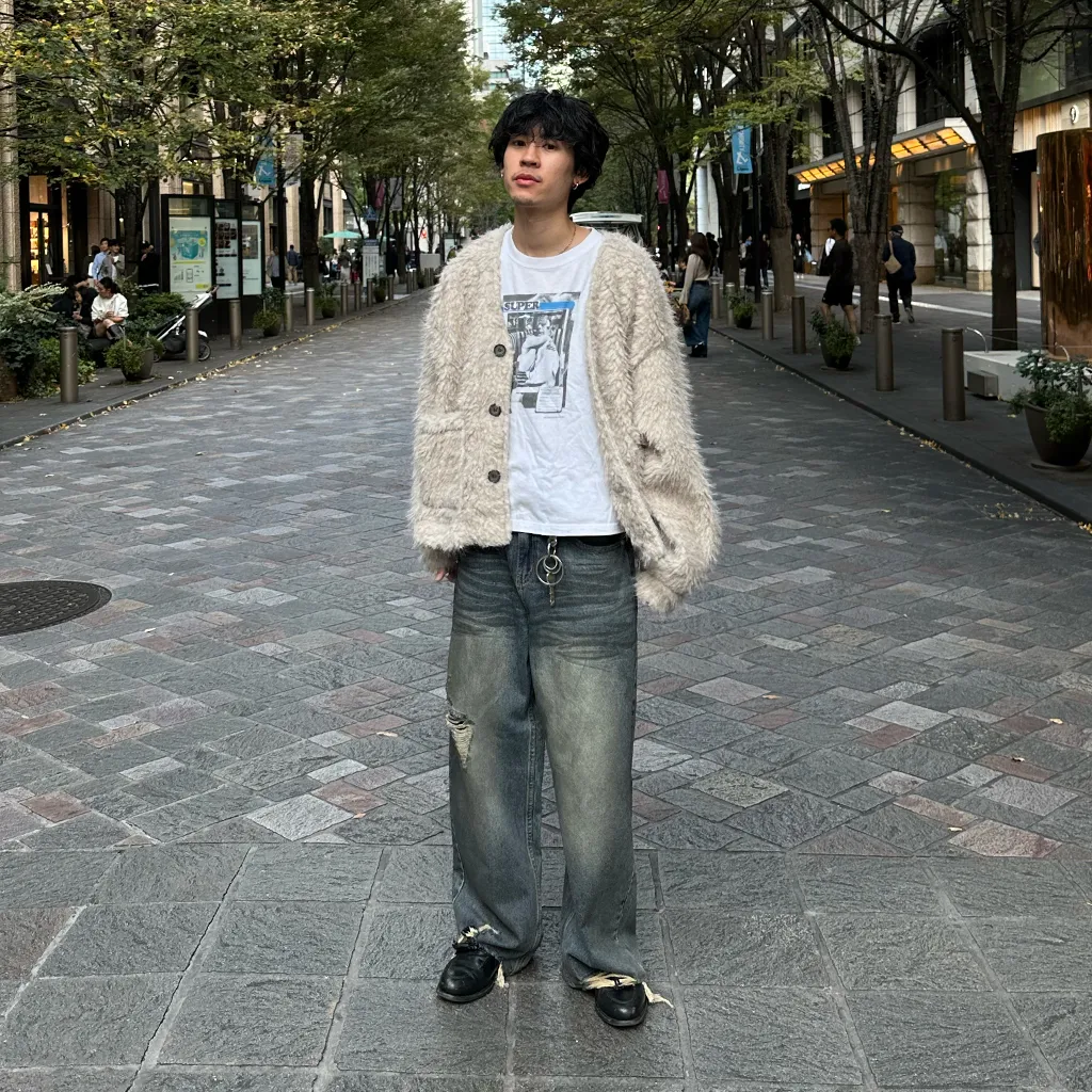 (ユニセックス) ヴィンテージダメージポイントデニムパンツ