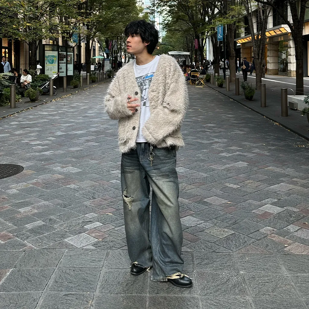 (ユニセックス) ヴィンテージダメージポイントデニムパンツ