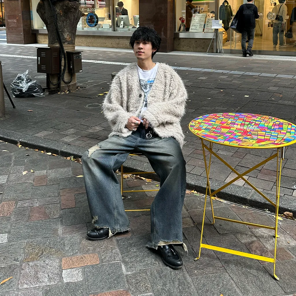 (ユニセックス) ヴィンテージダメージポイントデニムパンツ