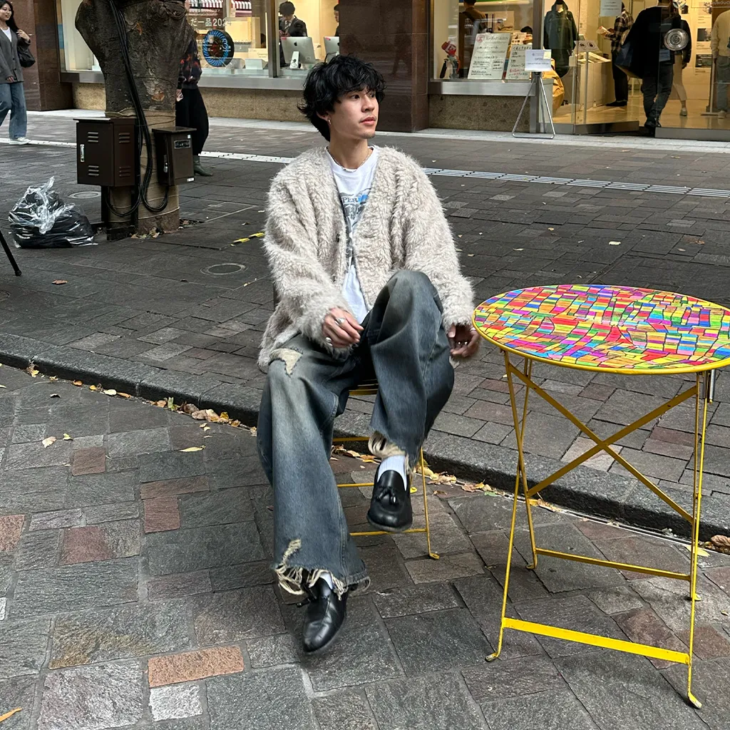 (ユニセックス) ヴィンテージダメージポイントデニムパンツ